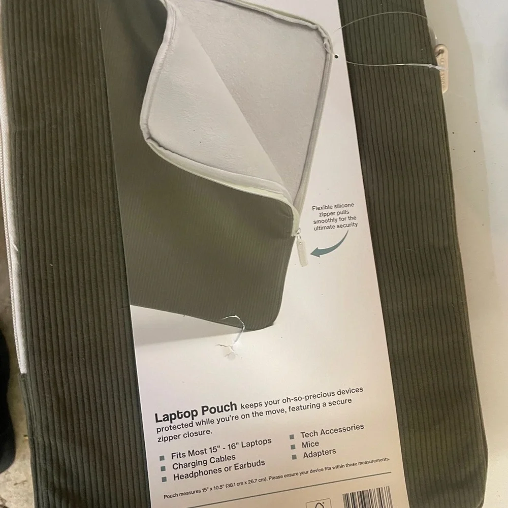 Olive Laptop Pouch with Secure Zipper